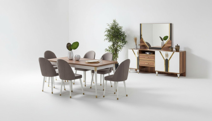 Luxury Dining Room Set Dining Table + 6x Chairs + Sideboard New Set 8 pcs