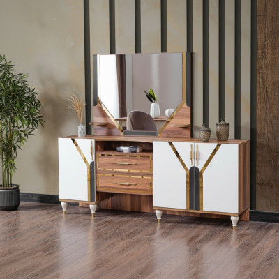 Sideboard Cabinet Brown High Gloss Furniture Wood Luxury Dresser Sideboard New