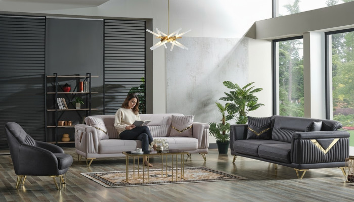 Sofa set 3+3+1 seater textile wood sofa 3-seater modern armchair complete set new