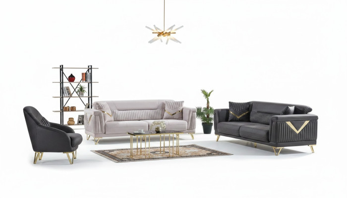 Sofa set 3+3+1 seater textile wood sofa 3-seater modern armchair complete set new