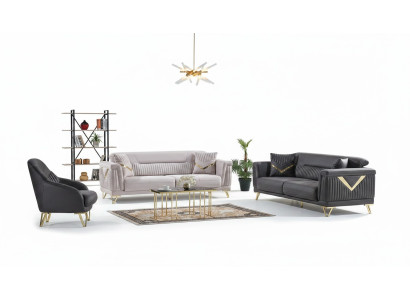 Sofa set 3+3+1 seater textile wood sofa 3-seater modern armchair complete set new