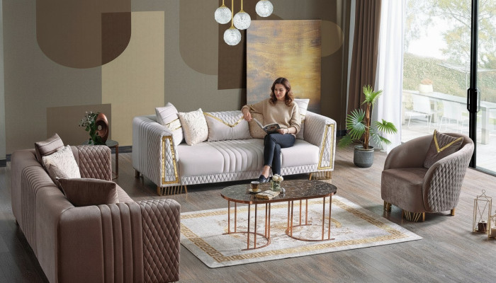 Premium furniture living room set 3+3+1 seating sofa set 2x sofas armchair