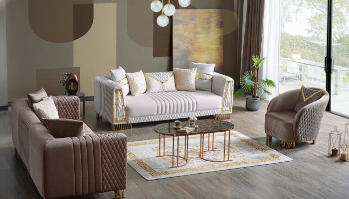 Premium furniture living room set 3+3+1 seating sofa set 2x sofas armchair