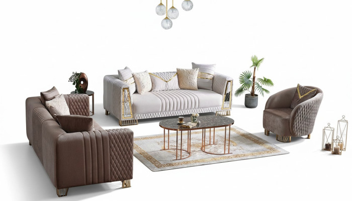 Premium furniture living room set 3+3+1 seating sofa set 2x sofas armchair