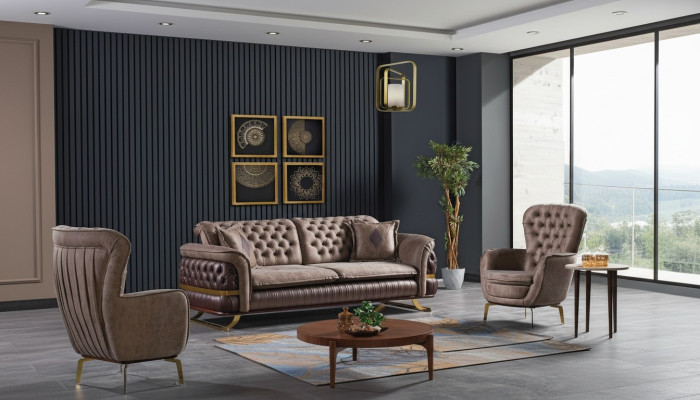 Designer sofa set 3+3+1 seater couch upholstery seating suite set Chesterfield
