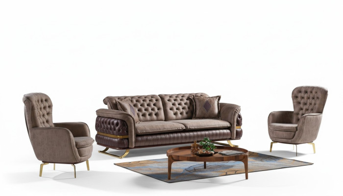 Designer sofa set 3+3+1 seater couch upholstery seating suite set Chesterfield