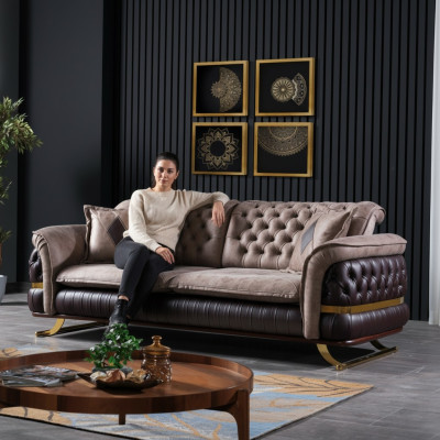 Three-seater design sofa 3-seater couches textile Chesterfield sofa 3-seater fabric new