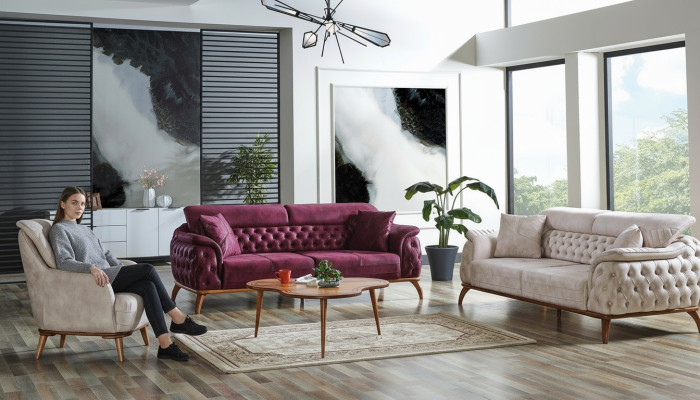 Sofa set 3+3+1 seater Chesterfield modern style set 3-piece sofa relax