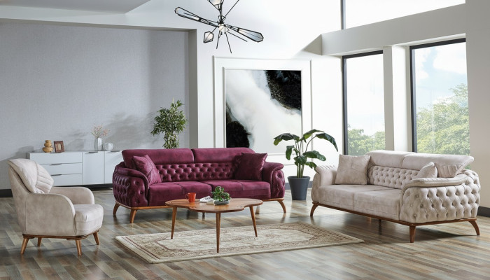 Sofa set 3+3+1 seater Chesterfield modern style set 3-piece sofa relax