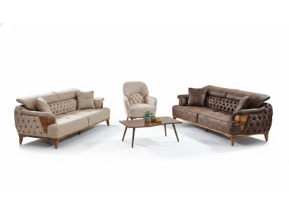 Sofa set 3+3+1 Wood Living Room Luxury Sofa Chesterfield Fabric New Complete
