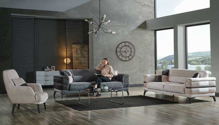 Sofa set 3+3+1 Wood Living Room Luxury Sofa Modern Fabric New Complete