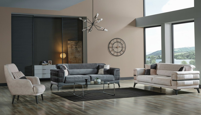 Sofa set 3+3+1 Wood Living Room Luxury Sofa Modern Fabric New Complete