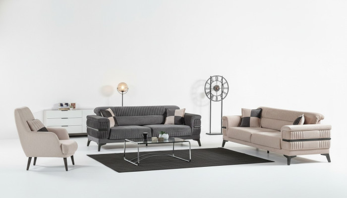 Sofa set 3+3+1 Wood Living Room Luxury Sofa Modern Fabric New Complete