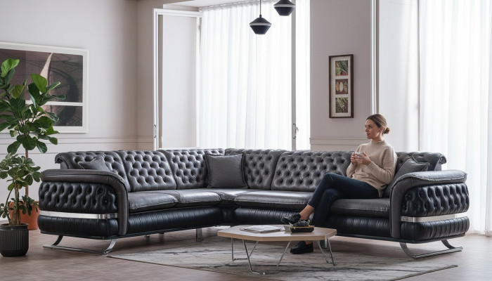 Corner sofa living landscape color black U shape XXL sofa new Chesterfield new