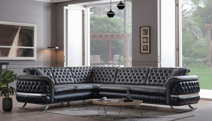 Corner sofa living landscape color black U shape XXL sofa new Chesterfield new