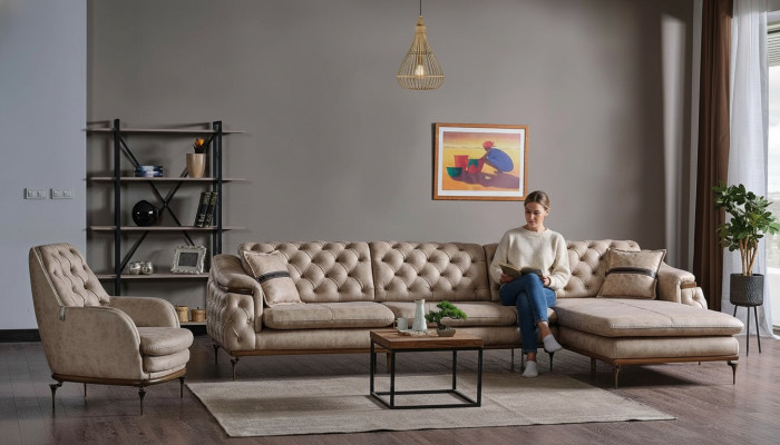Luxury Living Room Set Armchair Corner Sofa L Shape Modern Set Chesterfield Complete