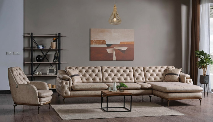 Luxury Living Room Set Armchair Corner Sofa L Shape Modern Set Chesterfield Complete