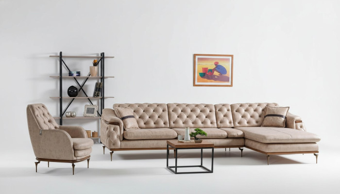 Luxury Living Room Set Armchair Corner Sofa L Shape Modern Set Chesterfield Complete