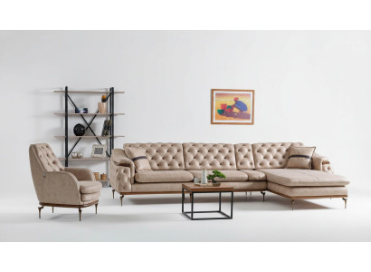 Luxury Living Room Set Armchair Corner Sofa L Shape Modern Set Chesterfield Complete