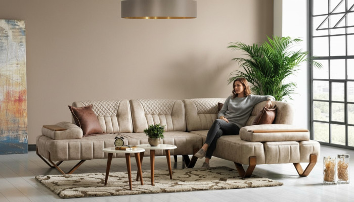 Corner sofa living landscape color beige L-shaped sofa new living room corner sofa luxury new
