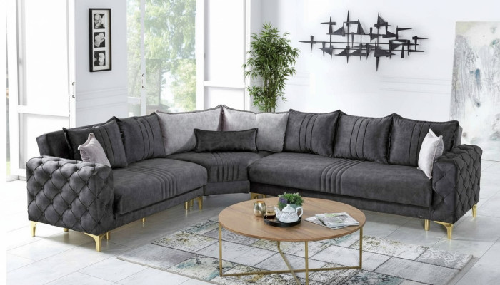 Gray living room corner sofa L-shape modern Chesterfield new luxury sofa