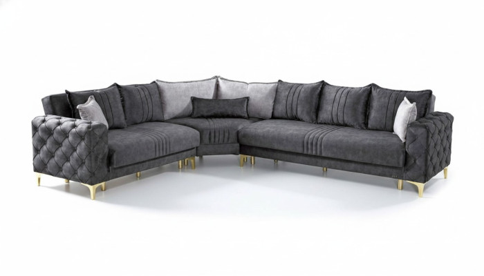 Gray living room corner sofa L-shape modern Chesterfield new luxury sofa