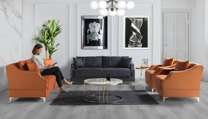 Sofa set 3+2+1+1 seater living room set complete textile sofa armchair wood new