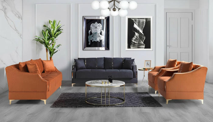 Sofa set 3+2+1+1 seater living room set complete textile sofa armchair wood new
