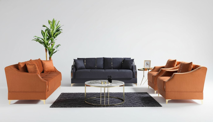 Sofa set 3+2+1+1 seater living room set complete textile sofa armchair wood new