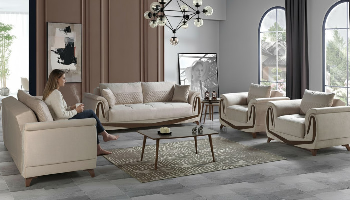 Sofa set 3+2+1+1 Wood Living Room Luxury Sofa Modern Fabric Completely New