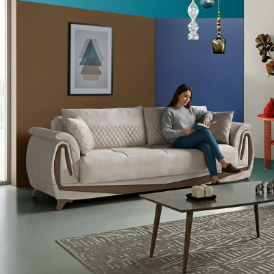 Luxury 3-Seater Sofa Living Room Furniture Elegant Sofa 230cm Textile Beige New
