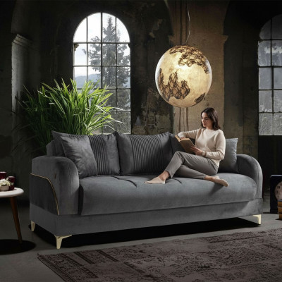 Gray three-seater couch cushion furniture sofas fabric sofas textile with cushions