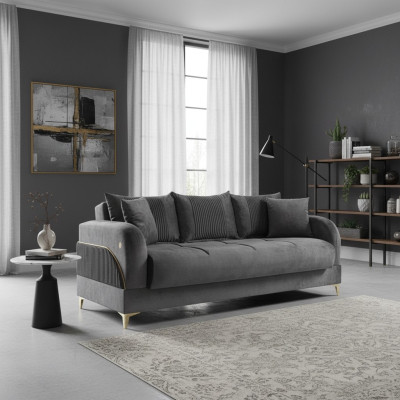 Gray three-seater couch cushion furniture sofas fabric sofas textile with cushions