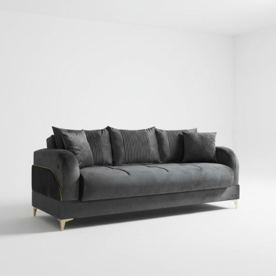 Gray three-seater couch cushion furniture sofas fabric sofas textile with cushions