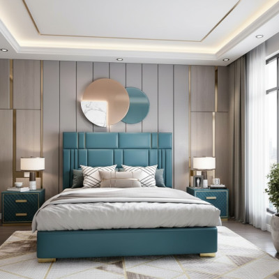 Designer bed bedroom faux leather hotel luxury upholstered furniture designer