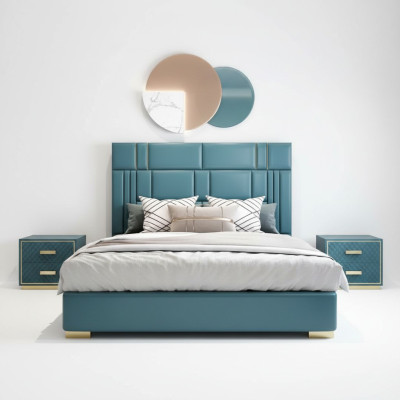 Designer bed bedroom faux leather hotel luxury upholstered furniture designer