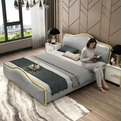 Bedroom bed upholstery design luxury double hotel beds wooden furniture