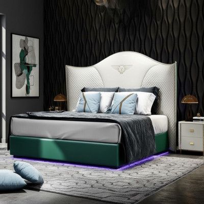 Design luxury double hotel bed bedroom modern wood furniture upholstery