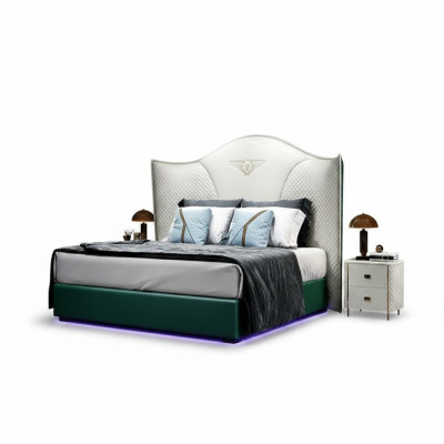 Design luxury double hotel bed bedroom modern wood furniture upholstery
