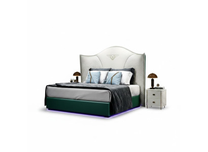 Design luxury double hotel bed bedroom modern wood furniture upholstery