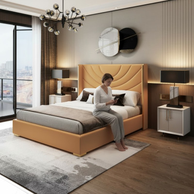 Design double bed 180x200cm hotel furniture luxury upholstery bedroom