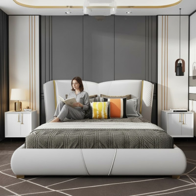 Bed Cushion Design Luxury Double Hotel Beds Sleep Room Wood Furniture