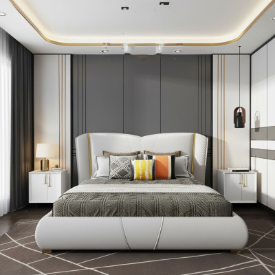 Bed Cushion Design Luxury Double Hotel Beds Sleep Room Wood Furniture