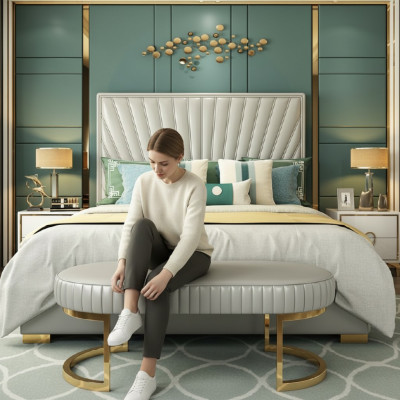Wood design bed double luxury modern hotel frame bedroom new