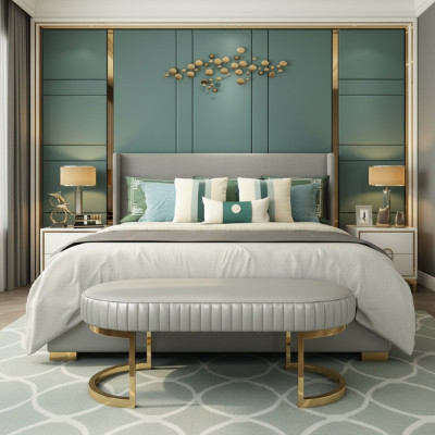 Wood design bed double luxury modern hotel frame bedroom new