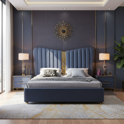 Bed Pillow Design Luxury Wood Double Beds Bedroom Hotel Furniture New