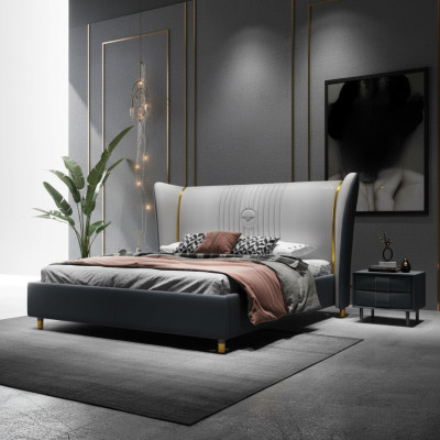 Luxury Bed Wood Upholstered Bed Bedroom 180x200cm Double Bed Hotel New