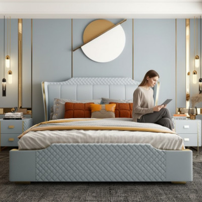 Bed Pillow Design Luxury Double Hotel Beds Bedroom Faux Leather