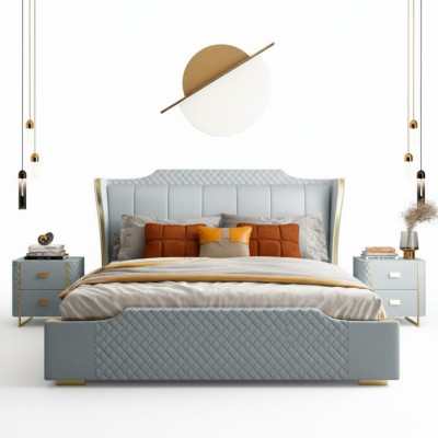 Bed Pillow Design Luxury Double Hotel Beds Bedroom Faux Leather