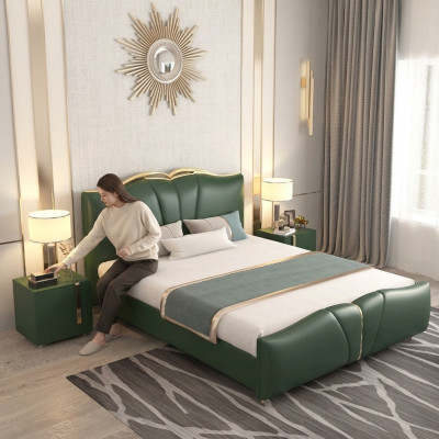 Bed luxury furniture bed frame wood bedroom furniture faux leather new
